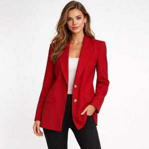 Vintage Talbots Red‎ Wool Blazer Single Breasted Womens 8 Gold Buttons Academia